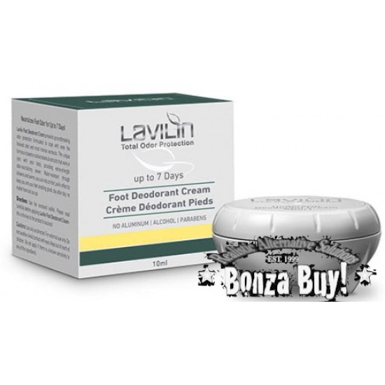 Lavilin 72 Hour FOOT Deodorant Cream 100g Aluminum, Alcohol, Paraban FREE Up to 1 Year supply!